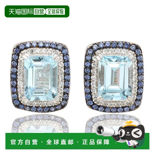 自营Suzy Levian Sterling Silver Emerald Cut Blue Topaz And S
