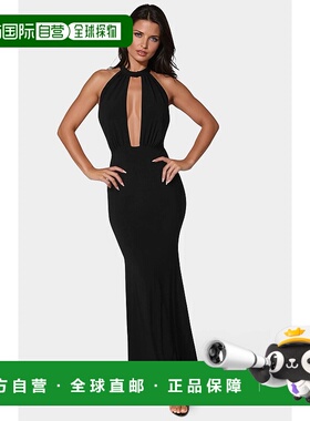 自营Bebe Women'S Plunge Neck Halter Floor Length Dress - bla