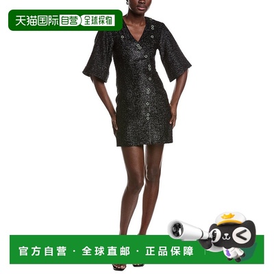 自营GANNI Sparkle Wool-Blend Mini Dress - black 美国奥莱直发