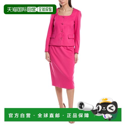 自营Le Suit 2pc勺子领夹克和裙子套装-粉红色 美国奥莱直发