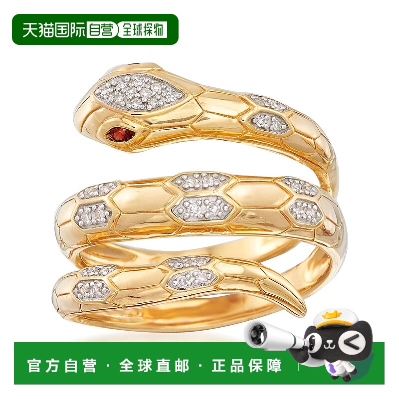 自营 Ross-Simons 18kt 纯银镶石榴石钻石蛇形环绕式戒指 - 白色
