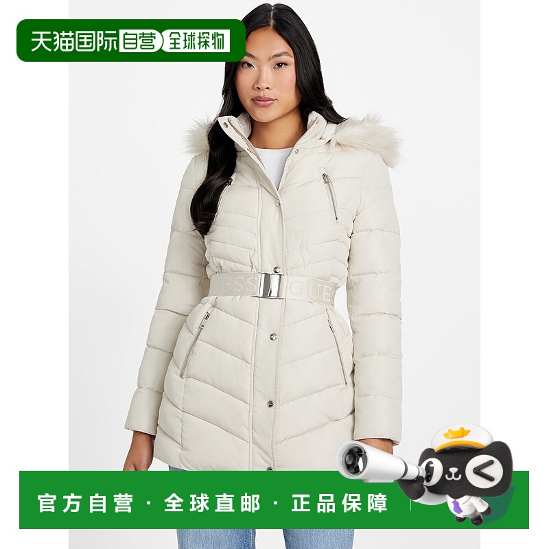 自营guessStevie Hooded Puffer Coat - over night oats 美国奥