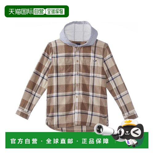 自营Vans Lopes衬衫儿童XL码污垢格子印花纯棉长袖连帽衫ERK153-