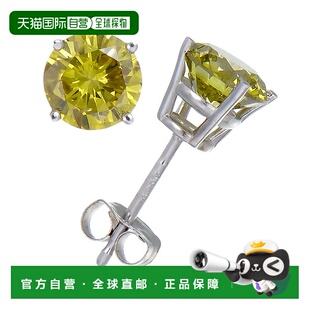 jewels3 vir 白色 14k 白金圆形推背 克拉黄色钻石耳钉 自营