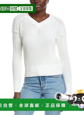 自营 autumn cashmere棉质秋羊绒露缝V领毛衣-白色 美国奥莱直发