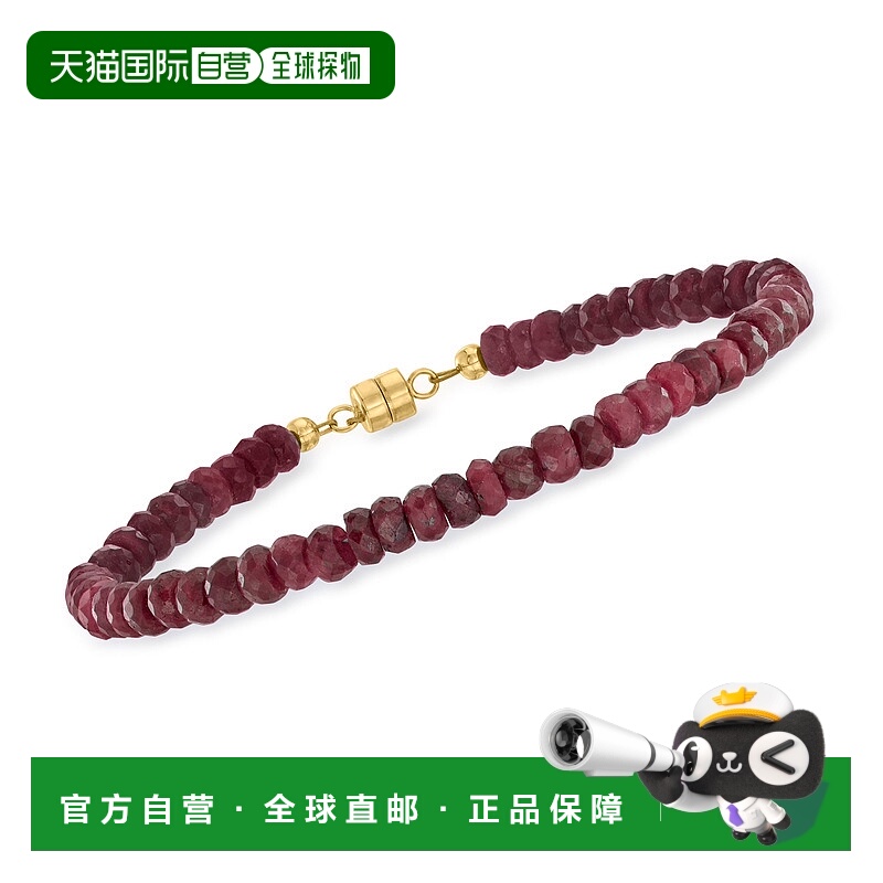 自营Ross-Simons 红宝石珠手链配 14 克拉黄金磁性扣环 - 7 英寸