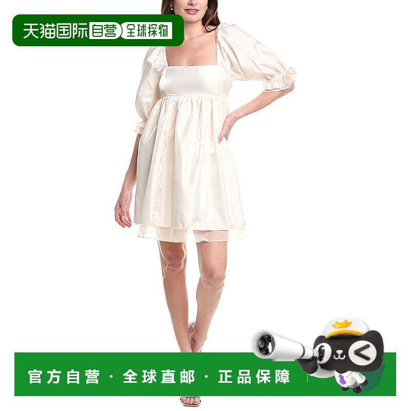 自营 endless rose无尽玫瑰色闪亮泡泡袖迷你连衣裙-米色 美国奥