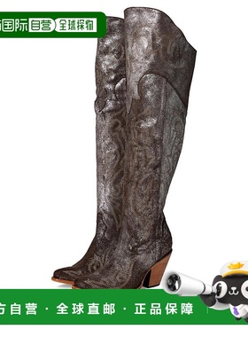 【美国直邮】Corral Z5242 女士棕银色金属化刺绣可揉皱时装靴 真