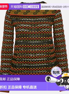 自营M Missoni Black/orange Pointelle Knit Long Sleeve Knit T