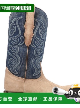 1h可退 【美国直邮】Corral 女式刺绣方头牛仔靴 Z5220 米色 蓝色