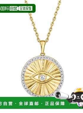 自营ross-simonsRoss Simons钻石邪恶之眼奖章吊坠项链，18K金镀-