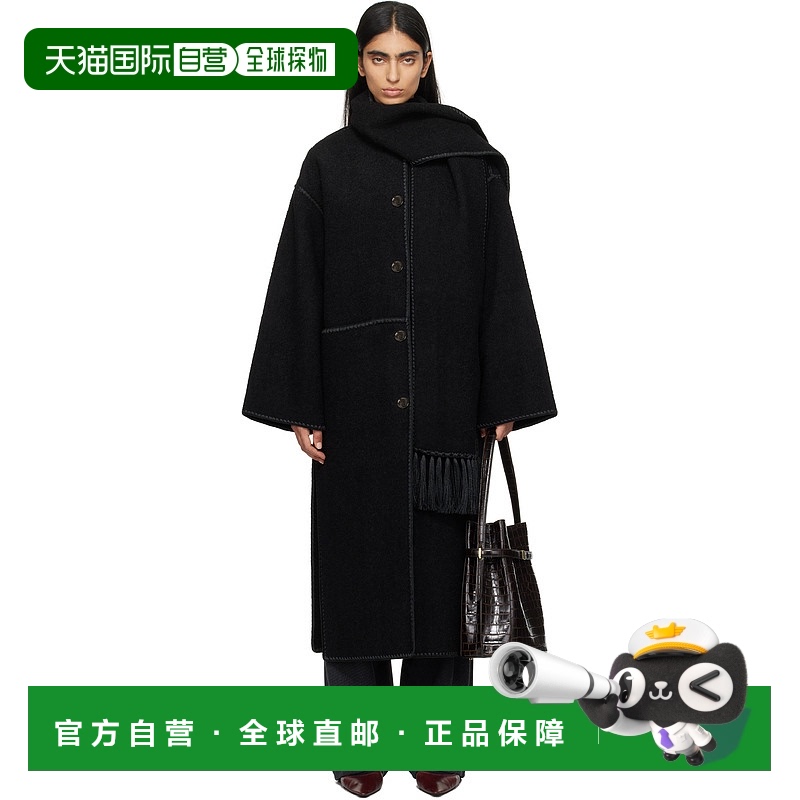 香港直邮潮奢 TOTÊME 女士 黑色 Embroidered Scarf 大衣 244WRO0