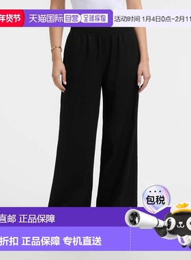 自营Ellen Tracy女式亚麻烟熏阔腿长裤-黑色 美国奥莱直发休闲裤