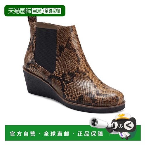 自营Aerosoles Brandi女式棕色蛇皮坡跟靴JOBB1363-棕色 美国奥莱