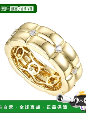 自营 genevive14k 镀金纯银带钻石方晶锆石双编织戒指 - 黄色 美