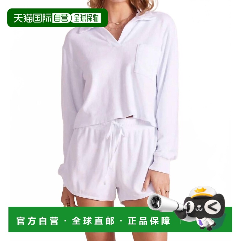 自营bobiLong Sleeve Crop Polo Tee In White - white 美国奥莱