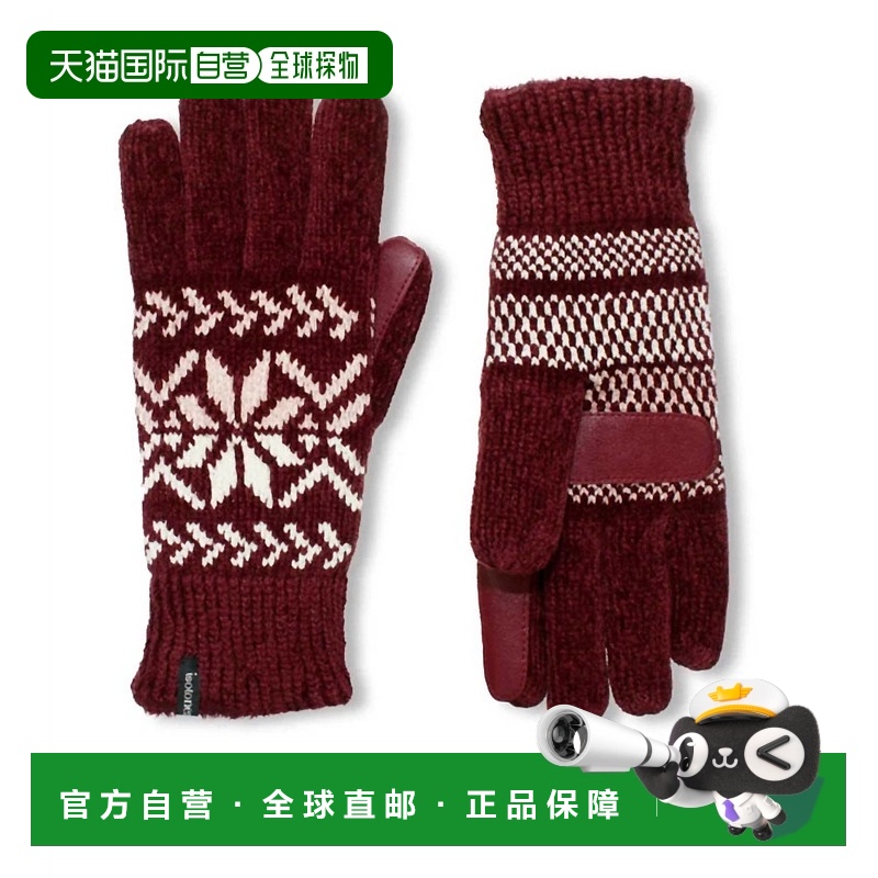 自营 isotoner女式雪尼尔雪花黑莓手套 - blackberry 美国奥莱直