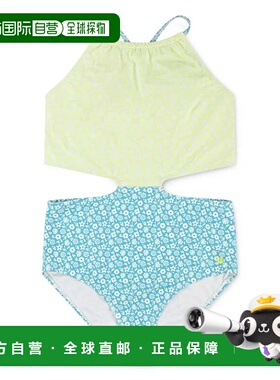 自营Girls Hurley Swimsuit Green Blue Ditsy Floral Halter Mon