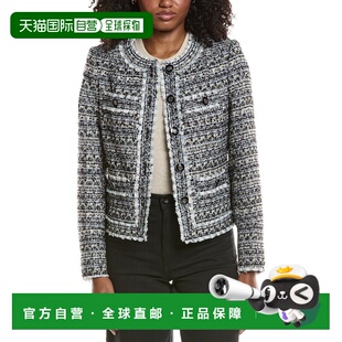 自营Elie Front Jacket Button Blend Neck Scoop Tahari Wool