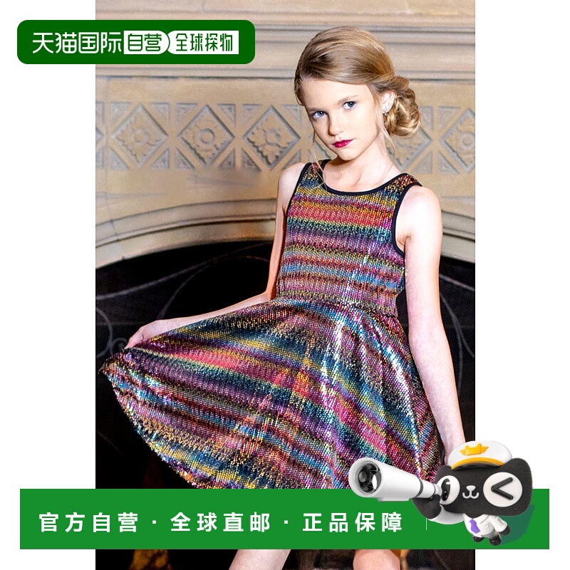 自营 hannah banana大女孩合身喇叭形金属派对连衣裙 - 红色多色