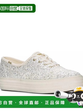 自营Keds Fashion Sneakers Women's Cream Glitter Low Top Plat