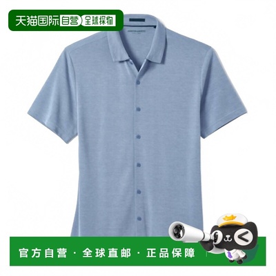 自营 johnston & murphy男式复古鸟眼短袖纽扣衬衫，蓝色 美国奥