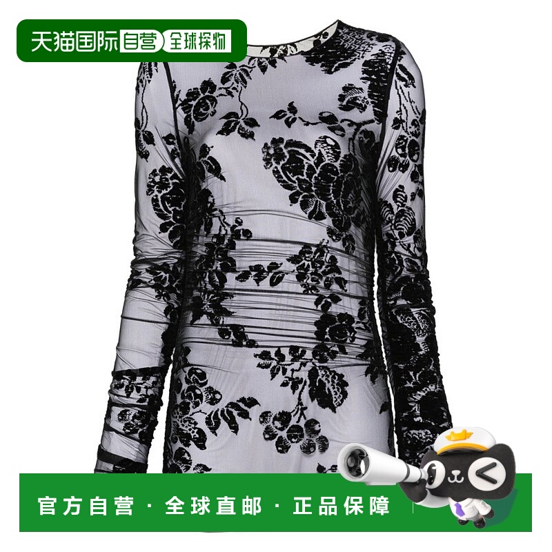 自营pinko透明长袖花朵植绒上衣-灰色 美国奥莱直发