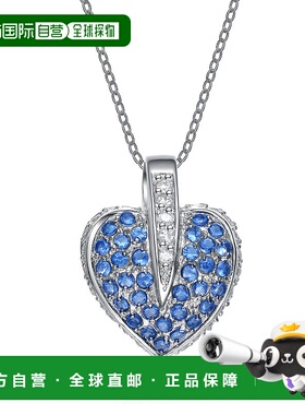 自营 geneviveGv 纯银蓝色方晶锆石镶嵌心形项链 - 蓝色 美国奥莱