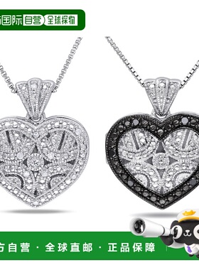 自营 Mimi & Max 1/8ct TW Black White Diamond Heart Locket Ne