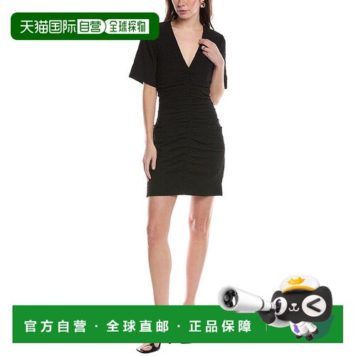自营 GANNI Textured Ruched Front Mini Dress - black 美国奥莱