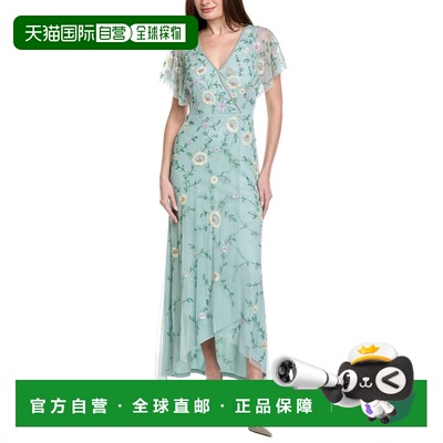 自营Adrianna Papell Flutter Sleeve Beaded Wrap Dress - blue
