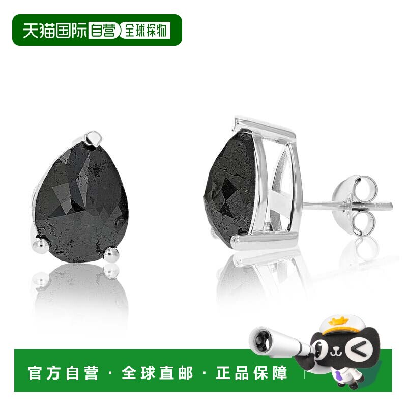 自营 vir jewels7 cttw 梨形黑色钻石耳钉 .925 纯银爪镶 - 银白