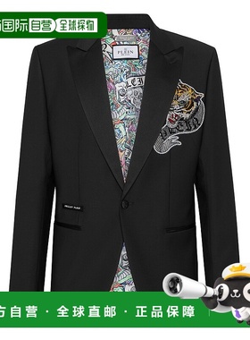 自营philipp plein羊毛运动夹克Lord fit纹身-黑色 美国奥莱直发