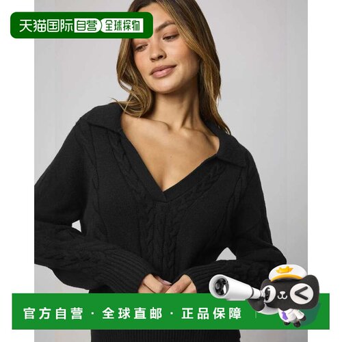 自营Splendid Jet Set Polo毛衣女式黑色针织v领套头衫GBO3771-黑