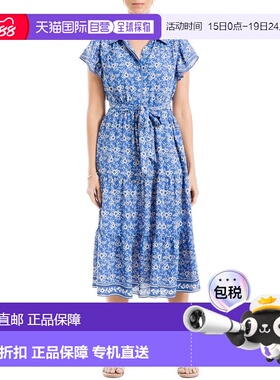 自营Max Studio Collar Midi Dress - blue 美国奥莱直发