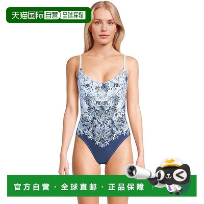 自营 Lilly Pulitzer Klynn泳装女式蓝色热带危机交叉背BUU215-蓝