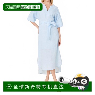 美国奥莱直发 自营 dolce cabo浅蓝色亚麻带长裙 浅蓝色
