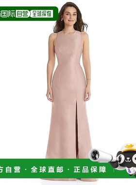 自营 alfred sung宝石领蝴蝶结露背喇叭裙，前开衩 - 烤糖色 美国