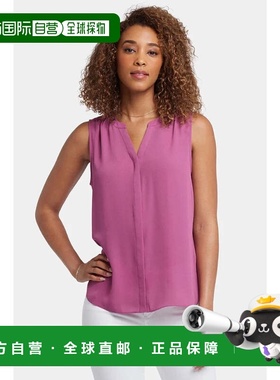 自营Women's Nydj Top Purple Pintuck Back Split Neck Sleevele