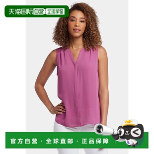 自营Women's Nydj Top Purple Pintuck Back Split Neck Sleevele