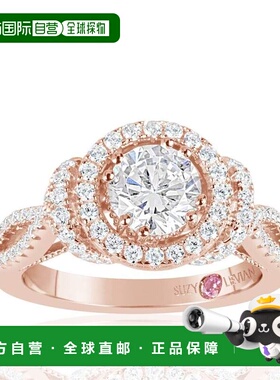 自营 Suzy Levian Rose 纯银白色立方氧化锆订婚戒指 - 粉红色 美