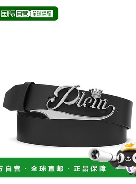 自营philipp pleinLeather Belt King Plein - black/nickel 美国