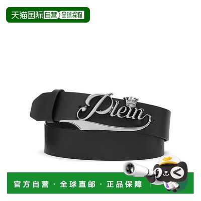 自营philipp pleinLeather Belt King Plein - black/nickel 美国