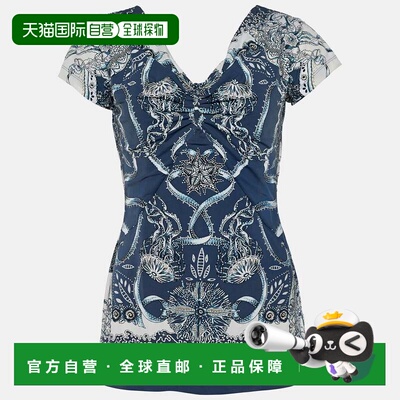 自营Roberto Cavalli Navy Blue Printed Synthetic Top - blue