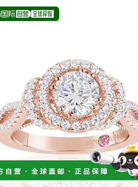 自营 Suzy Levian Rose 纯银白色立方氧化锆订婚戒指 - 粉红色 美