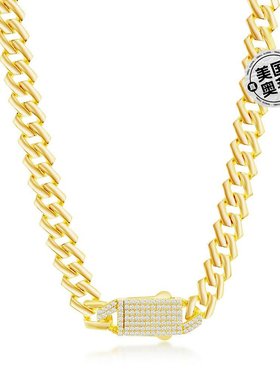 自营simona纯银 9 毫米摩纳哥链带微密镶 CZ 锁 - 镀金 - 金色 -