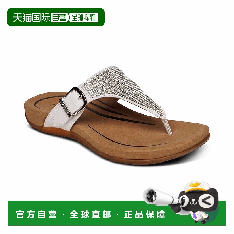自营aetrex女式Rae Sparkle Thong凉鞋,白色 美国奥莱直发
