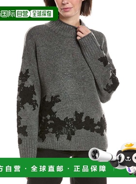 自营Vince Camuto Floral Embellished Mock Neck Sweater - whit