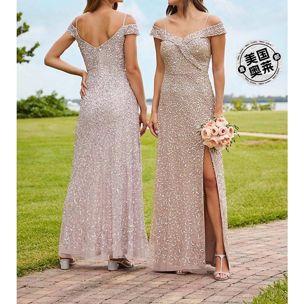 adrianna papellAll Over Sequin Gown In Taupe taupe 【美国奥 女装/女士精品 连衣裙 原图主图