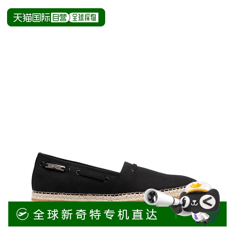 自营 roberto cavalli光滑的黑色乐福鞋，带编织黄麻鞋底-黑色 【